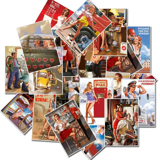 25PCS Vintage WWII-Style Sexy Girl Graffiti Stickers Perfect for Suitcases, Skateboards, Water Bottles, Helmets, Guitars, Stationery Boxes Exquisite DIY Journal & Desktop Decor Decals