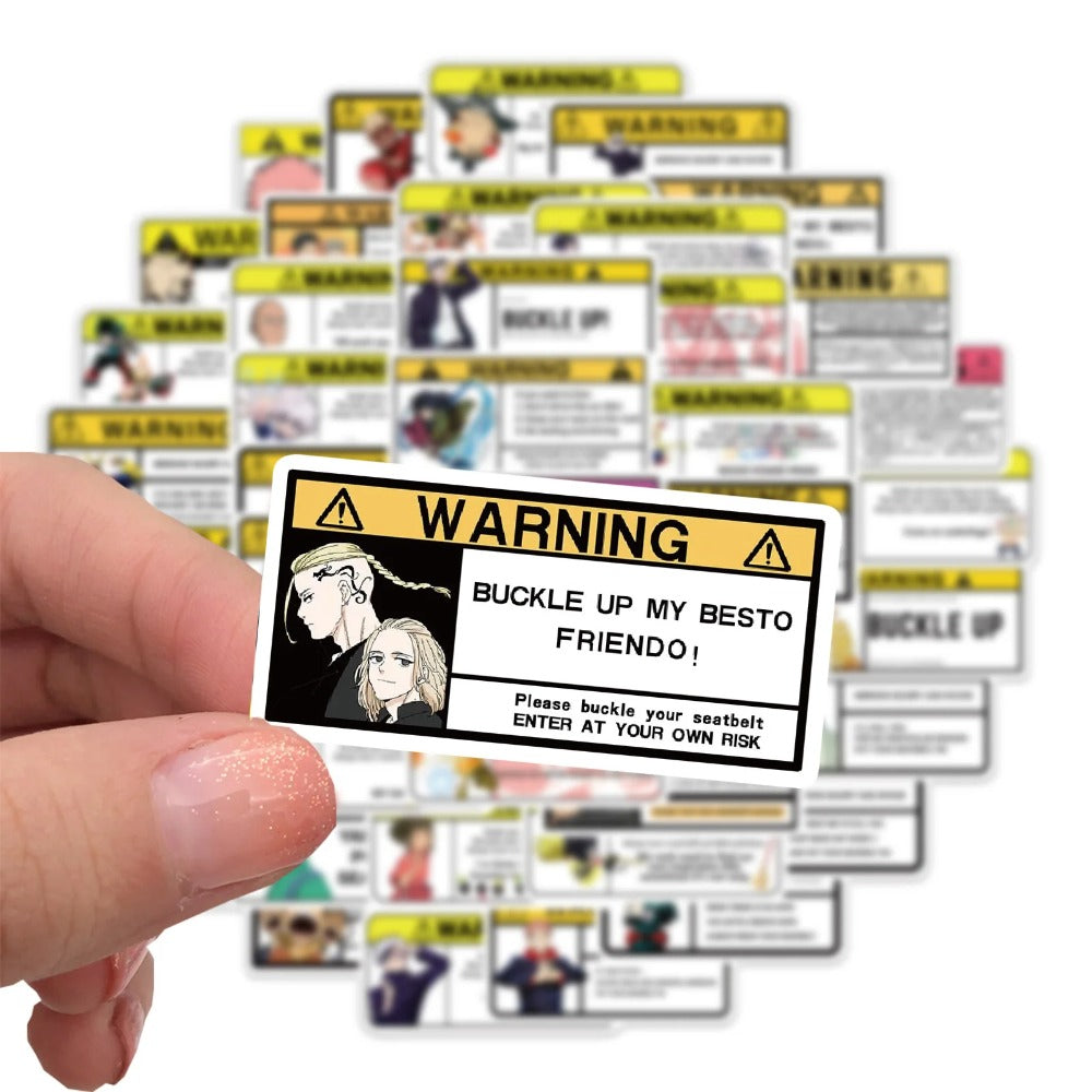 50PCS Warning Sign Japanese Anime Character Collection Doodle Stickers Perfect for Suitcases, Skateboards, Water Bottles, Helmets, Stationery Boxes, and Desktop Decor Classic Decals