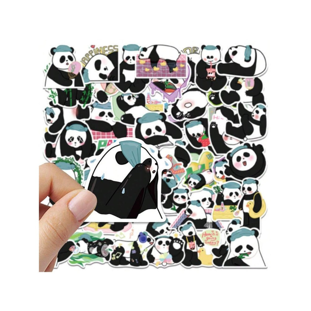 50PCS Cartoon Adorable Panda Animal Doodle Stickers Exquisite, Fashionable, Creative DIY Decorative Decals Suitable for Laptops, Guitars, Suitcases, Water Bottles, Helmets, Stationery Boxes, and Desktops