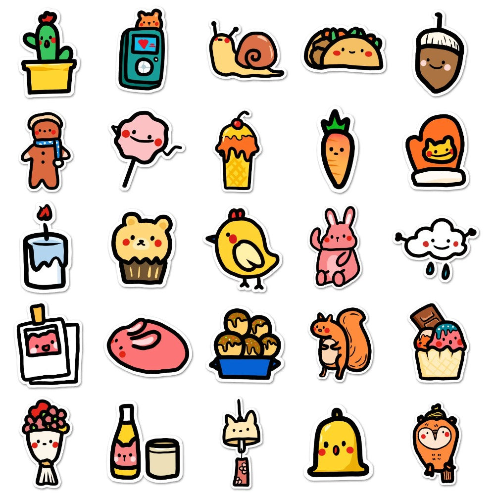 50PCS Whimsical Childhood Doodle Stickers, Fresh & Cute Cartoon Decals for Journals, Planners, and a Happy Vibe