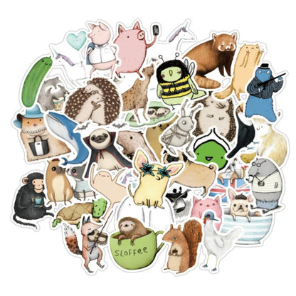 50-Piece Cartoon Animal Collection Doodle Stickers Perfect for Suitcases, Laptops, Skateboards, Water Bottles, Helmets, Stationery Boxes, and Desktop Decor