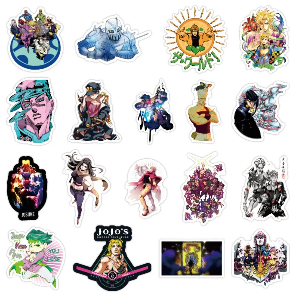 50PCS Japanese Anime JOJO's Bizarre Adventure Doodle Stickers Suitable for Skateboards, Laptops, Phone Cases, Water Bottles, Stationery Boxes Decorative Decals