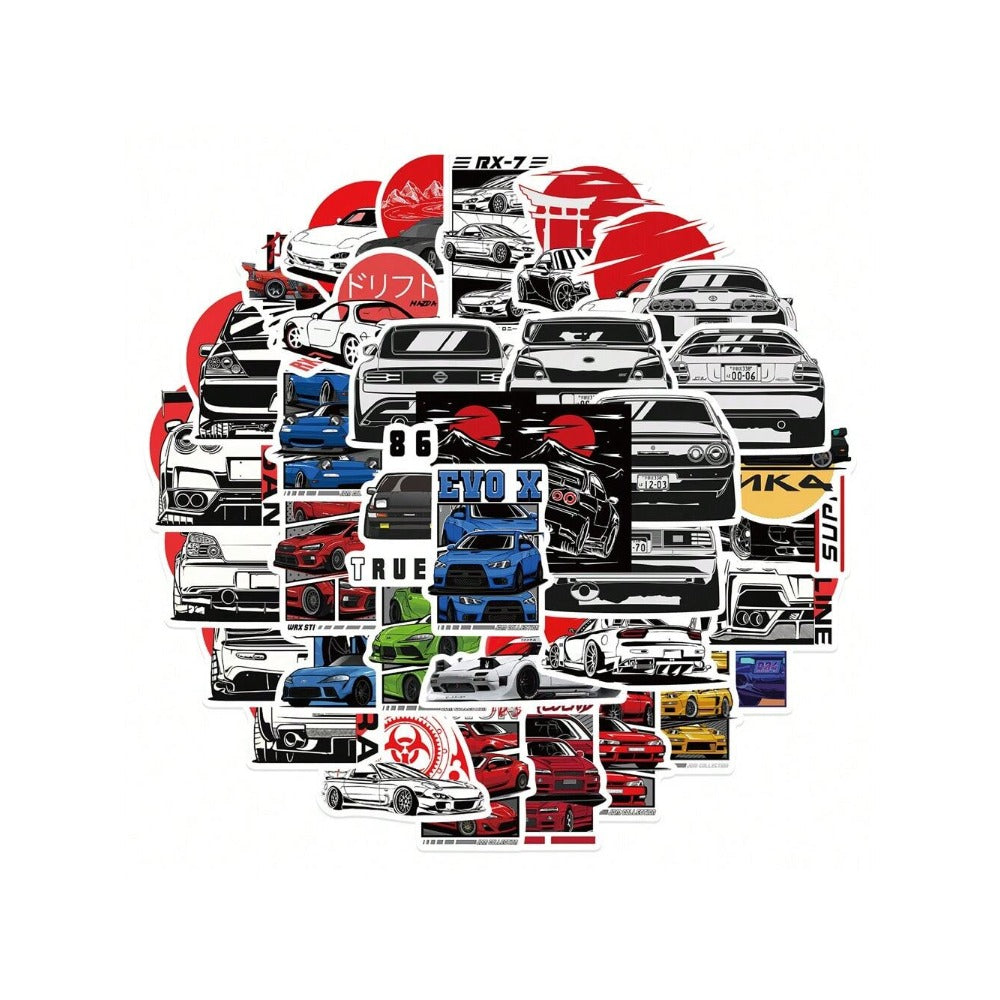 50PCS JDM Japanese-Style Racing Graffiti Stickers Stylish and Fashionable Decals for Notebooks Perfect for Luggage, Laptops, Skateboards, and Stationery Cases