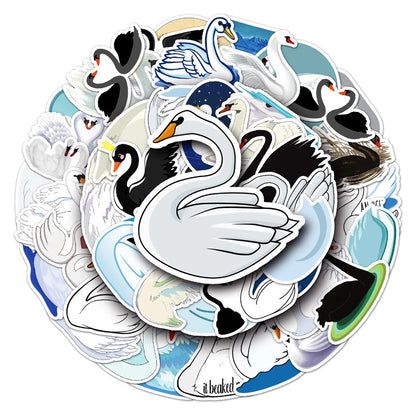 50PCS Swan Doodle Stickers, Elegant Cartoon Bird Vinyl Decals for Laptop, Journal, Water Bottle