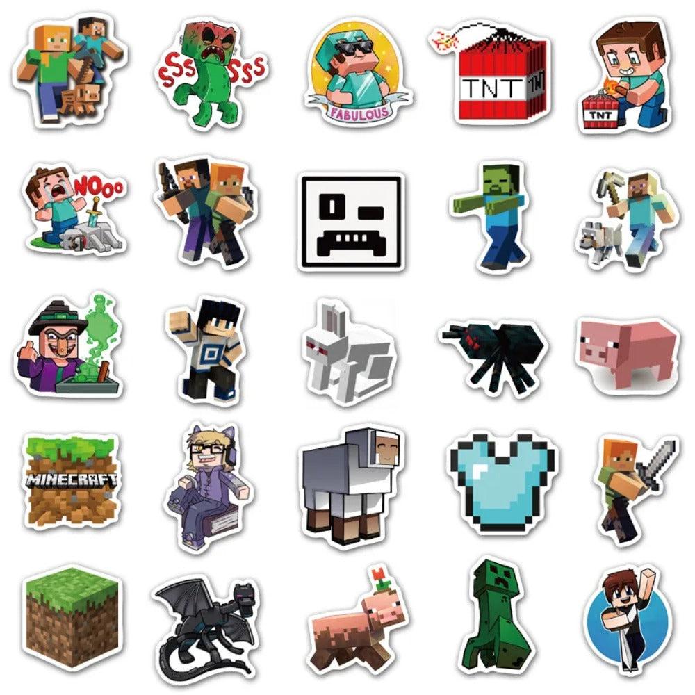 50PCS Minecraft Inspired Stickers - Block Game Decals for Laptops, Water Bottles, Gaming Setups & Video Game Fan Gifts
