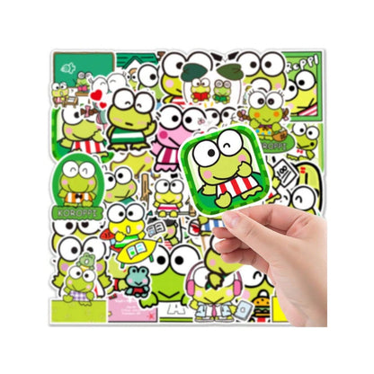 50PCS Adorable Big-Eyed Frog Cartoon Doodle Stickers Exquisite, Fashionable, Creative DIY Planner Decor Decals Perfect for Mugs, Helmets, Skateboards, and Stationery Cases