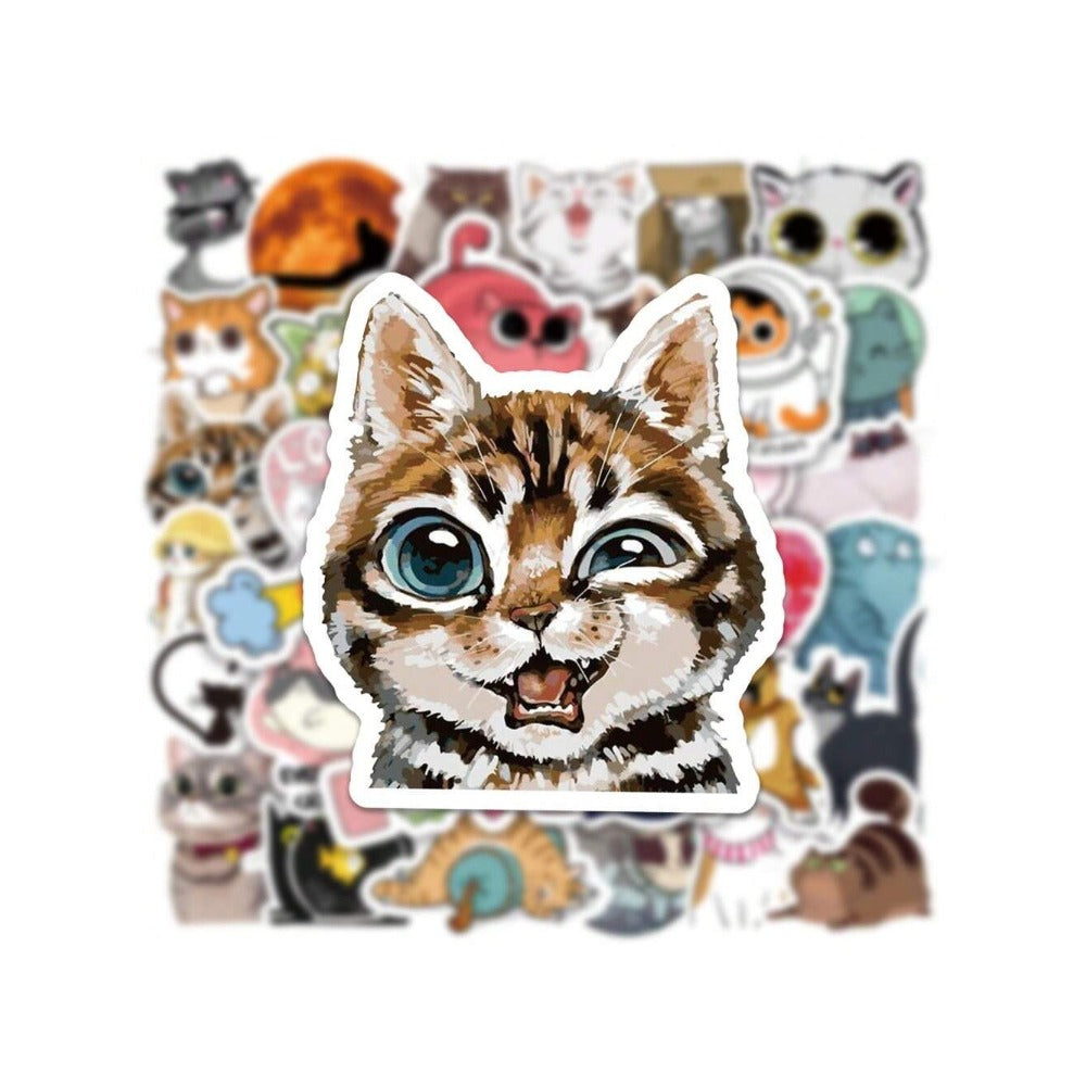 50PCS Cute Cartoon Cat Doodle Stickers Exquisite, Fashionable, Creative DIY Decorative Decals Perfect for Notebooks, Refrigerators, Skateboards, Water Bottles, Helmets, Guitars, and Stationery Boxes