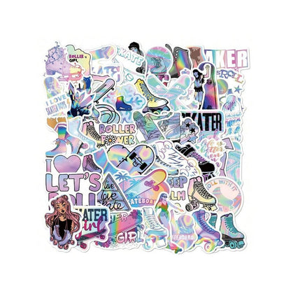 50PCS Cartoon Laser-Cut Skating Girl Graffiti Pattern Stickers Exquisite and Stylish DIY Decorative Stickers for Planners Suitable for Luggage, Skateboards, Laptops, Refrigerators, Phone Cases, and Stationery Boxes
