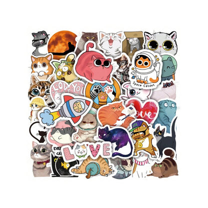 50PCS Cute Cartoon Cat Doodle Stickers Exquisite, Fashionable, Creative DIY Decorative Decals Perfect for Notebooks, Refrigerators, Skateboards, Water Bottles, Helmets, Guitars, and Stationery Boxes