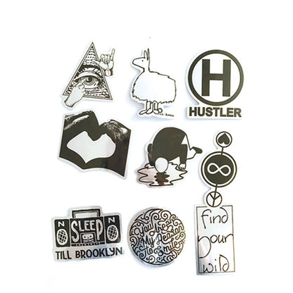 50PCS Cartoon Black & White Metallic-Style Graffiti Stickers Exquisite, Fashionable, Creative DIY Decorative Decals for Notebooks Perfect for Cups, Helmets, Skateboards, and Stationery Cases