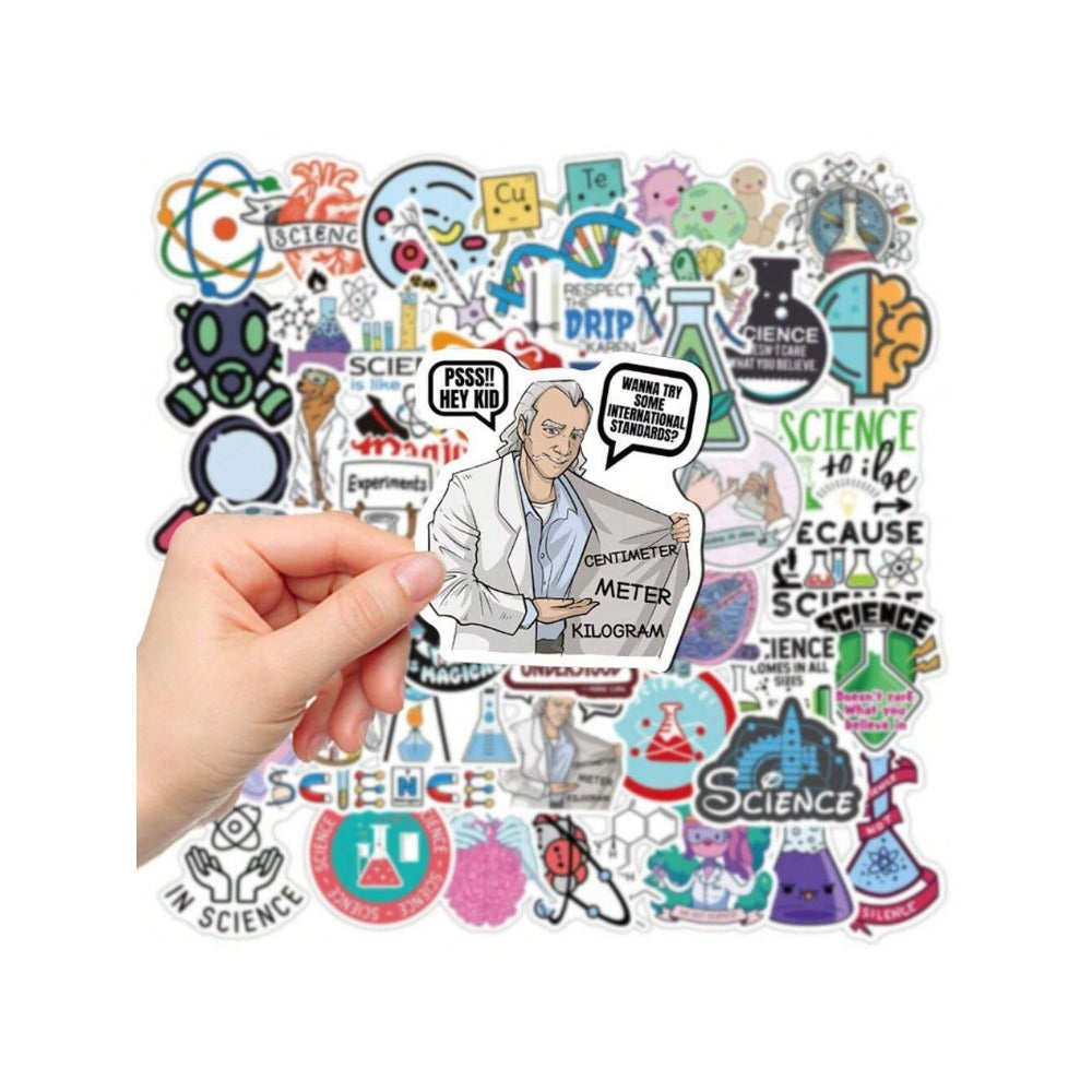 50PCS Fun Doodle Stickers for Laboratory Physics and Chemistry Experiments Perfect for Decorating Suitcases, Laptop Cases, Phone Cases, and Stationery Boxes