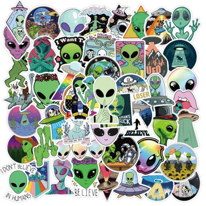50PCS Cartoon Alien Doodle Stickers Exquisite, Fashionable, Creative DIY Decorative Decals Perfect for Journaling, Suitcases, Laptops, Phone Cases, and Stationery Boxes