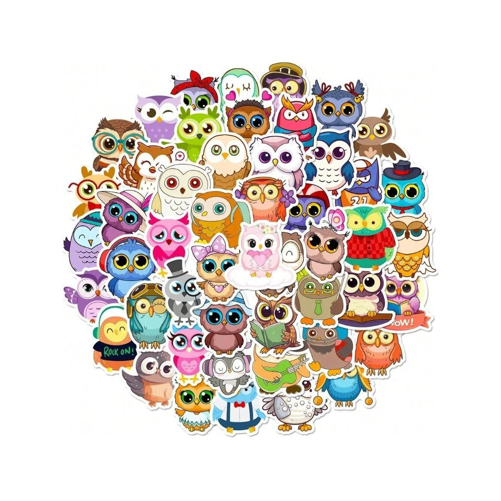 50PCS Cartoon Cute Owl Animal Doodle Stickers Exquisite, Fashionable, Creative DIY Decorative Decals Suitable for Laptops, Luggage, Desks, Chairs, Stationery Boxes, and Desktops