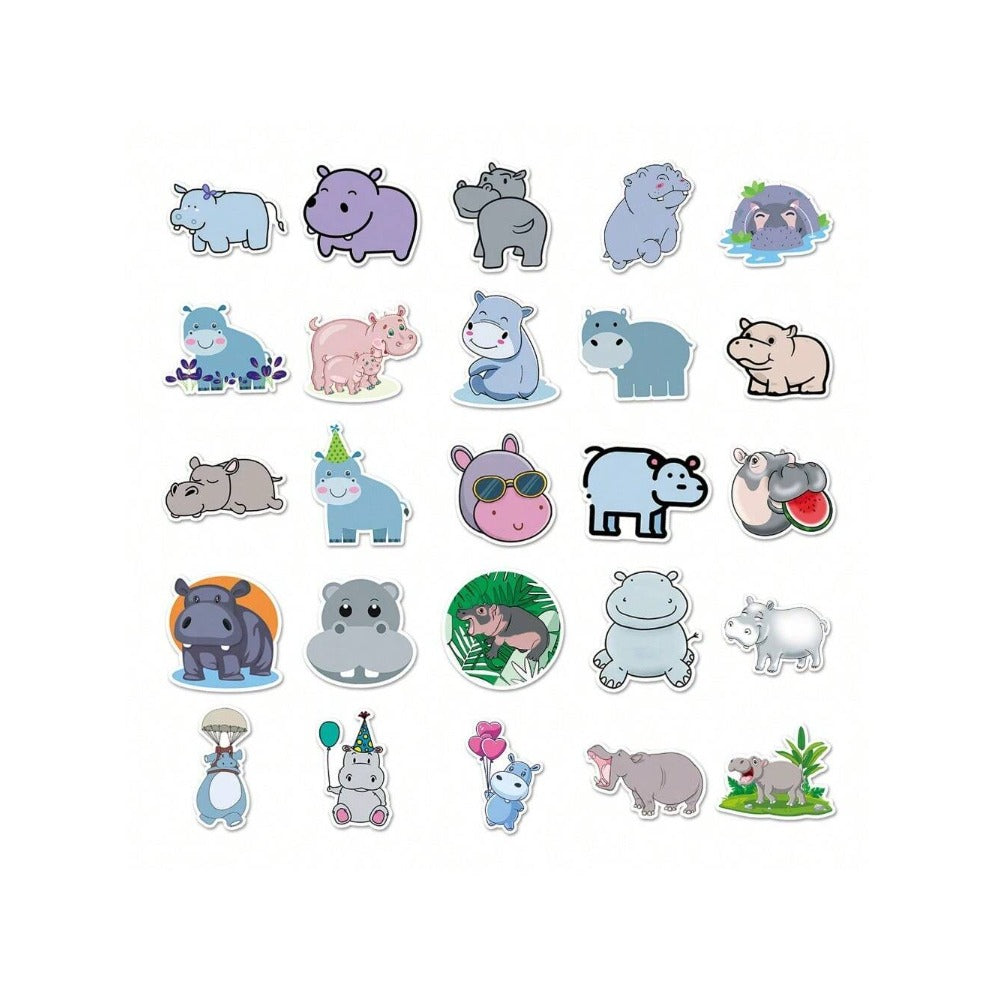 50PCS Cartoon Cute Hippo Doodle Stickers Exquisite, Fashionable, Creative DIY Journal Decorations Suitable for Bags, Guitars, Skateboards, Water Bottles, and Stationery Cases