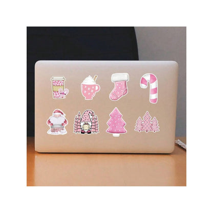 50PCS Cartoon Trendy Pink Christmas Doodle Stickers Exquisite Creative DIY Journal Decorative Decals Suitable for Skateboards, Guitars, Laptops, and Stationery Boxes