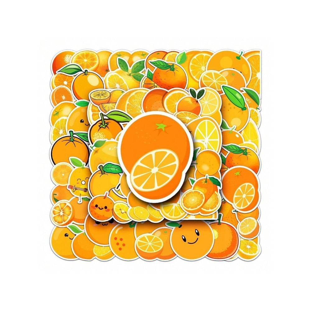 50PCS Cartoon Orange Fruit Doodle Stickers for Refrigerator, Laptop, Phone Case, Skateboard, Stationery Box, and Desktop Decor