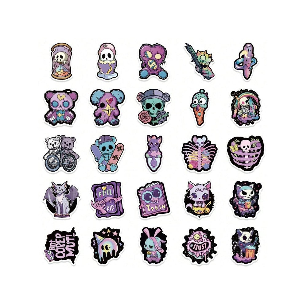 50PCS Purple Gothic Cartoon Halloween Doodle Stickers Exquisite Creative DIY Journal Decorative Decals Suitable for Mugs, Helmets, Guitars, Bags, and Stationery Boxes