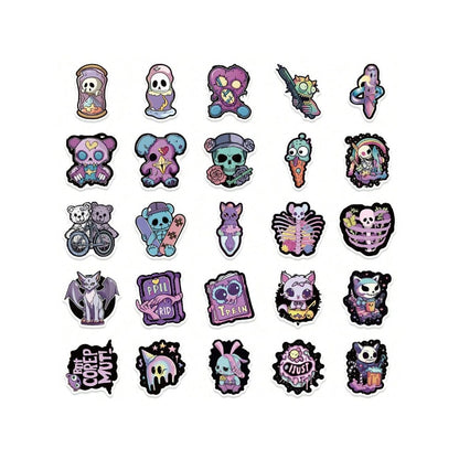 50PCS Purple Gothic Cartoon Halloween Doodle Stickers Exquisite Creative DIY Journal Decorative Decals Suitable for Mugs, Helmets, Guitars, Bags, and Stationery Boxes