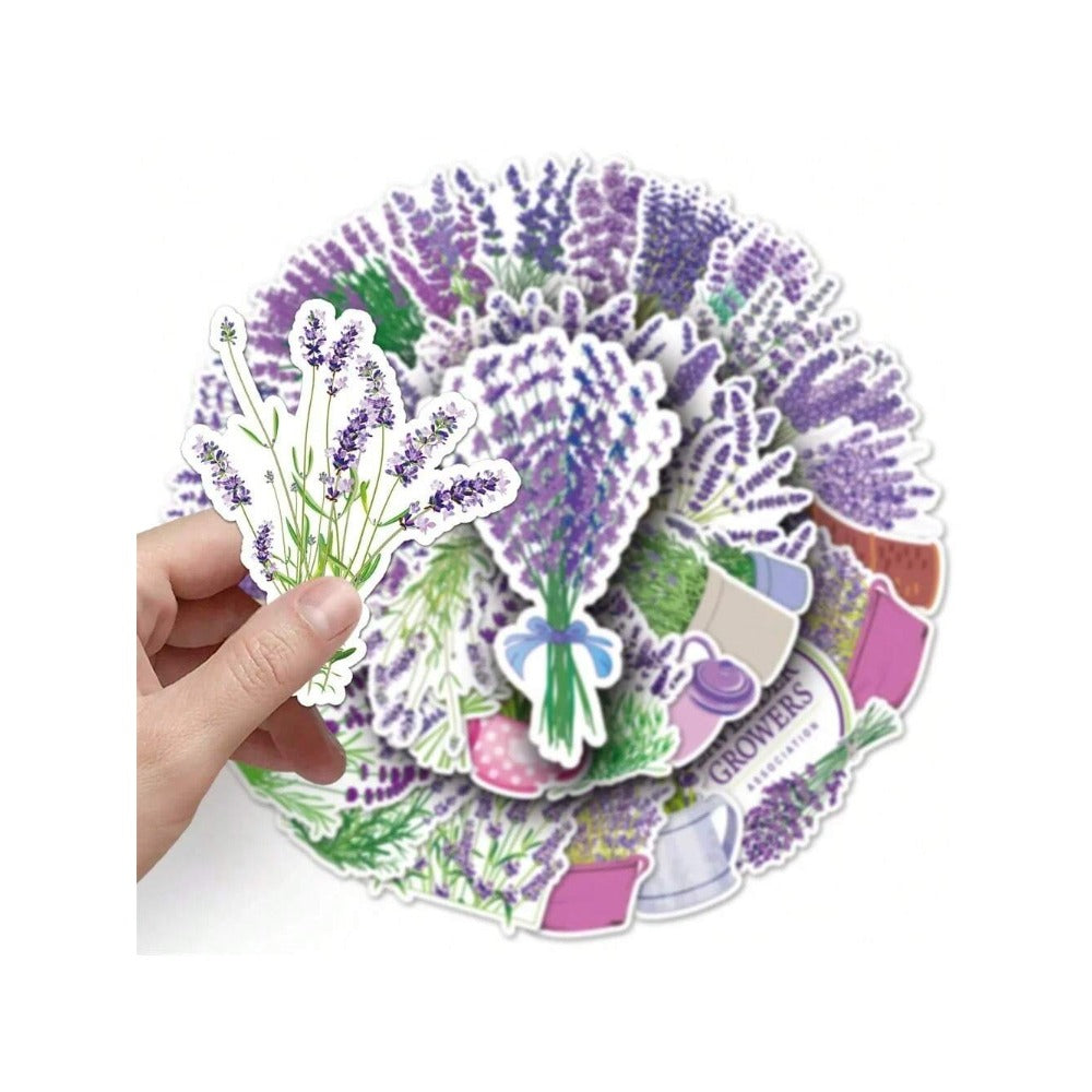 50PCS Cartoon Lavender Flowers Fresh & Chic Doodle Stickers Exquisite, Fashionable, Creative DIY Journal Decorations Perfect for Desks, Refrigerators, Skateboards, Guitars, Water Bottles, and Stationery Boxes