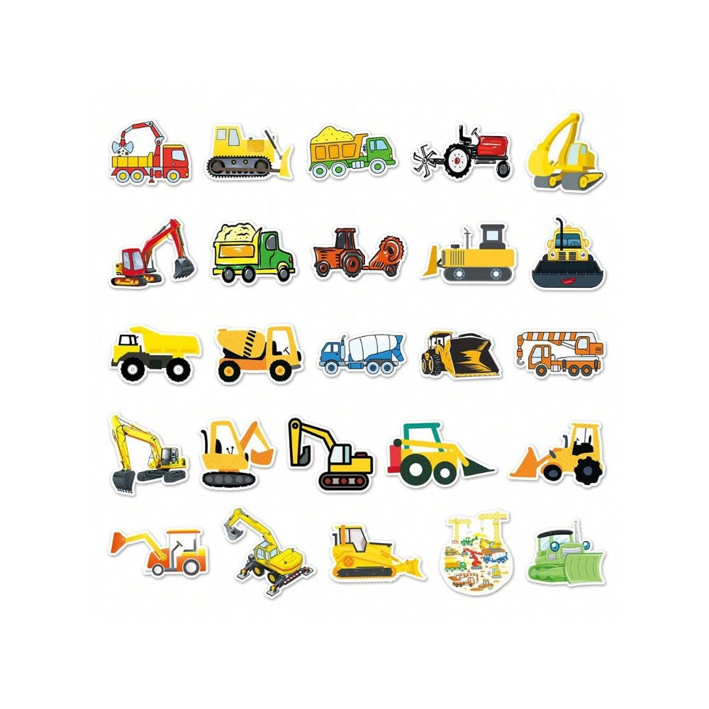 50PCS Cartoon Excavator Construction Vehicle Graffiti Stickers Exquisite, Stylish, Creative DIY Journal Decor Decals Suitable for Suitcases, Laptops, Skateboards, Water Bottles, and Stationery Cases