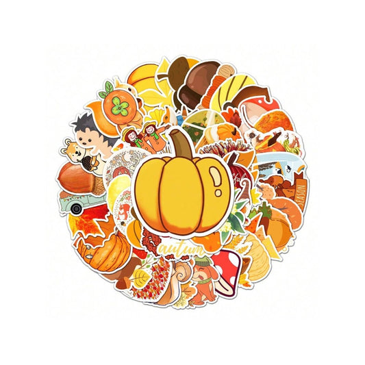 50PCS Autumn Scenery Cartoon Doodle Stickers Exquisite Creative DIY Journal Decorative Decals Suitable for Suitcases, Laptops, Diaries, Guitars, Skateboards, and Stationery Cases