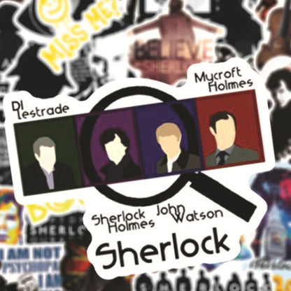 50PCS Sherlock Cartoon Doodle Stickers for Notebooks, Mugs, Skateboards, Water Bottles, Stationery Boxes, and Beautiful Desktop Decor Decals