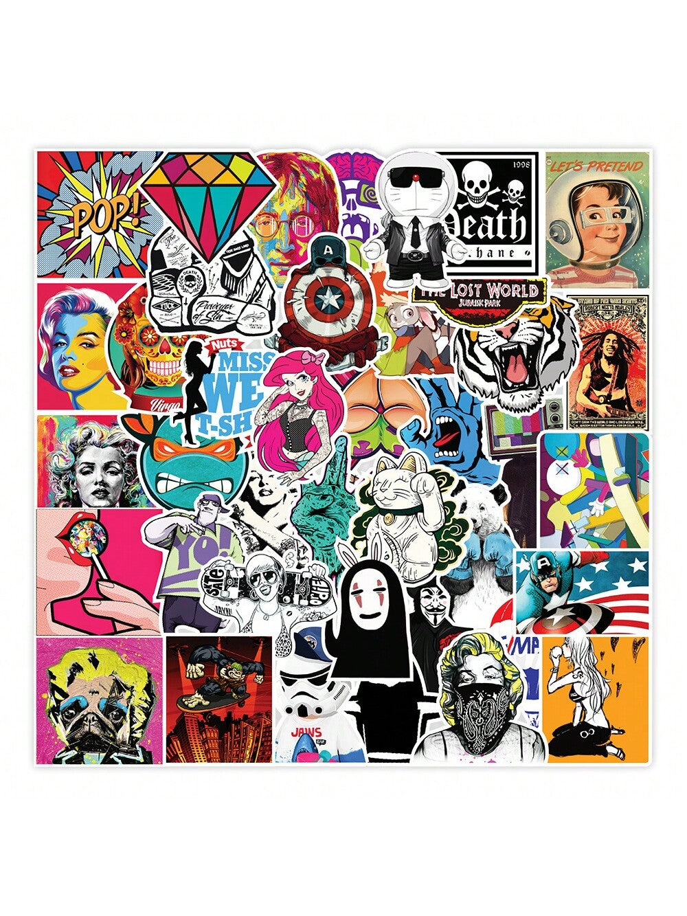 100PCS Cool Skateboarding Personalized Graffiti Stickers Fashion Creative Trend Decorative Stickers Laptop Luggage Suitcase Travel Case Decals Popular Toys