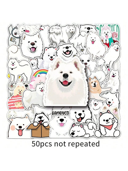 50PCS Samoyed Cartoon Cute Dog Animal Personality Creative Sticker Phone Desk Guitar Skateboard Waterproof  Cup
