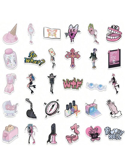 60PCS Cartoon Hip Cool Domi Girl Graffiti Stickers Personalized Creative Decorative Stickers Guitar Skateboard Computer Suitcase Fashion Popular Toys Decals