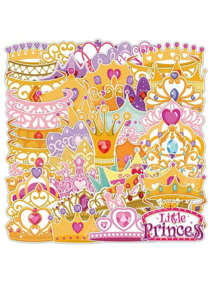 50PCS Cartoon Princess Crown Sticker Graffiti iPad Luggage Helmet Car Water Cup  DIY Wall Sticker Toy Decoration