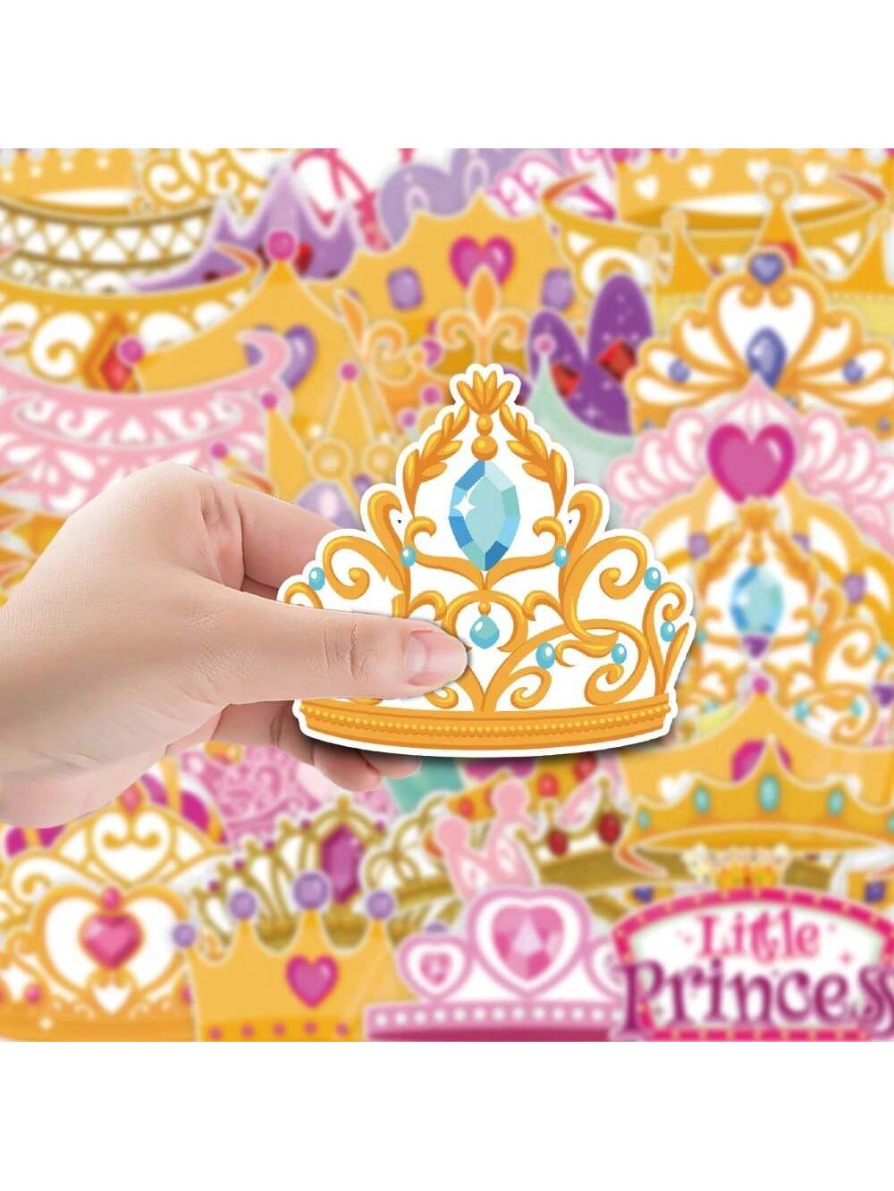 50PCS Cartoon Princess Crown Sticker Graffiti iPad Luggage Helmet Car Water Cup  DIY Wall Sticker Toy Decoration