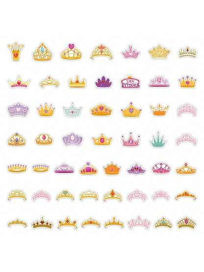 50PCS Cartoon Princess Crown Sticker Graffiti iPad Luggage Helmet Car Water Cup  DIY Wall Sticker Toy Decoration