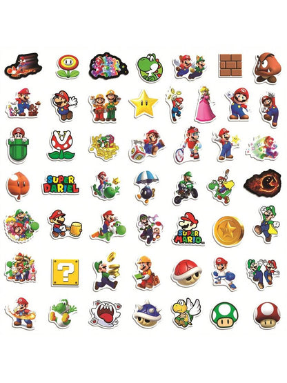 50PCS Cartoon Cute Mario Game Characters Graffiti Stickers Personalized Creative Trend Decorative Stickers Trolley Case Refrigerator Water Cup Guitar Fashion Popular Toy Decals