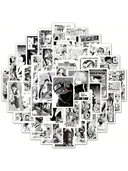 50PCS New Black and White Anime Poster Comics Graffiti Stickers Cartoon Jiu Jitsu Back To War Warcraft Hunter Skateboarding Cell Phone Laptop Decorative Popular Fine Toys Decals