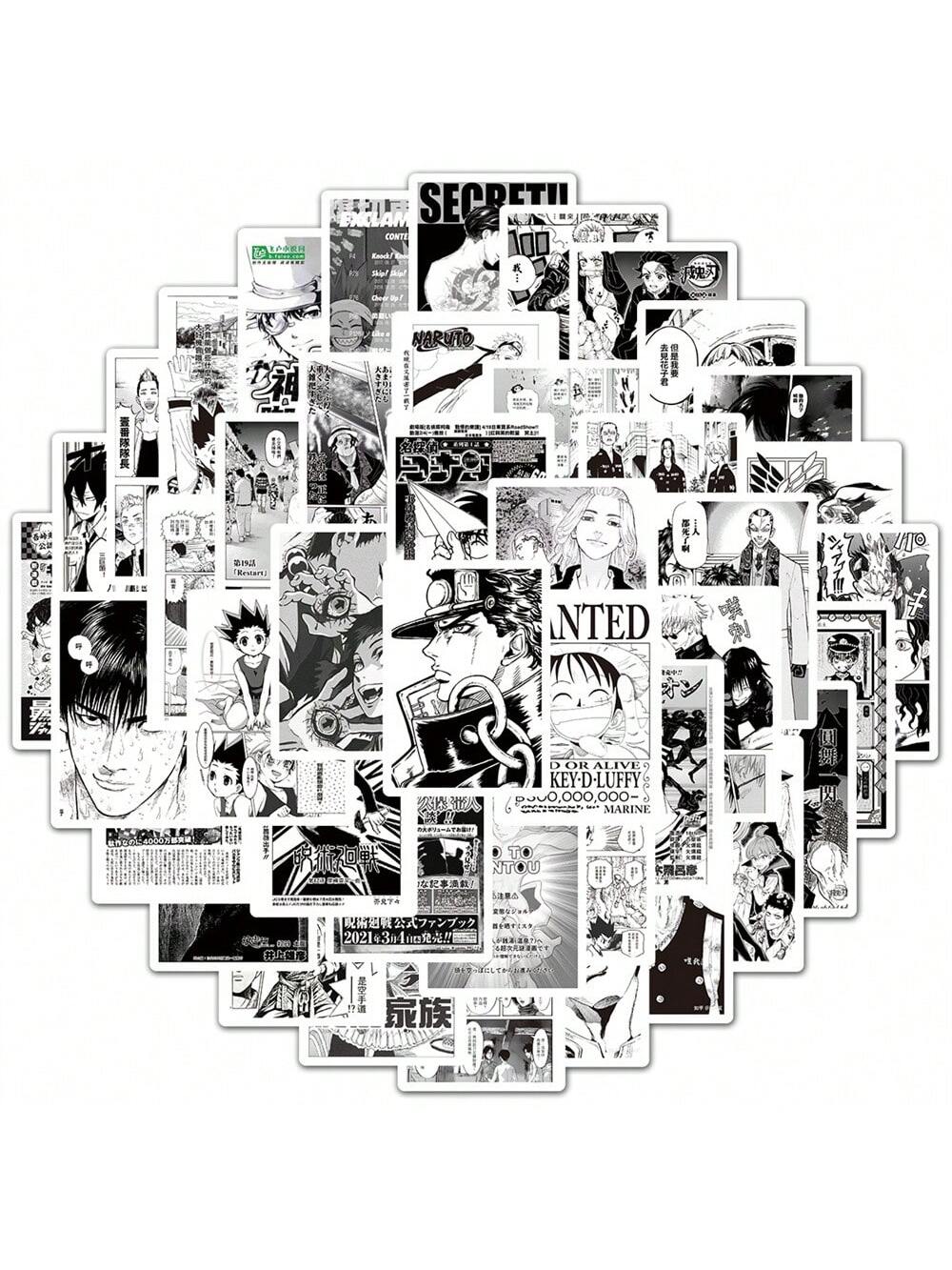 50PCS New Black and White Anime Poster Comics Graffiti Stickers Cartoon Jiu Jitsu Back To War Warcraft Hunter Skateboarding Cell Phone Laptop Decorative Popular Fine Toys Decals