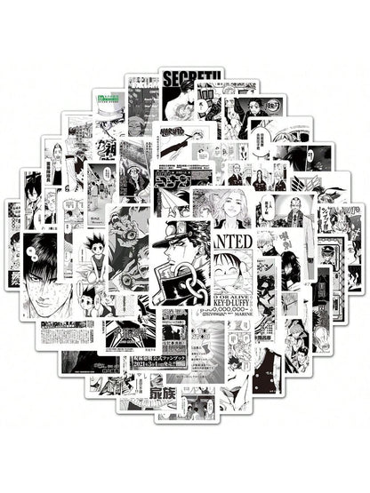 50PCS New Black and White Anime Poster Comics Graffiti Stickers Cartoon Jiu Jitsu Back To War Warcraft Hunter Skateboarding Cell Phone Laptop Decorative Popular Fine Toys Decals