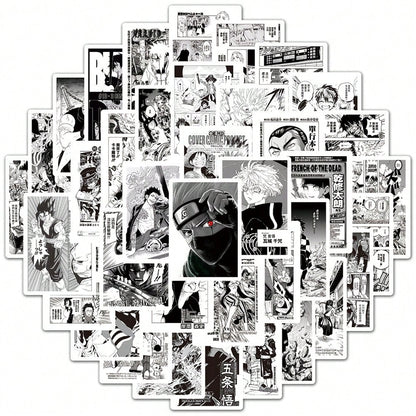 50PCS New Black and White Anime Poster Comics Graffiti Stickers Cartoon Jiu Jitsu Back To War Warcraft Hunter Skateboarding Cell Phone Laptop Decorative Popular Fine Toys Decals