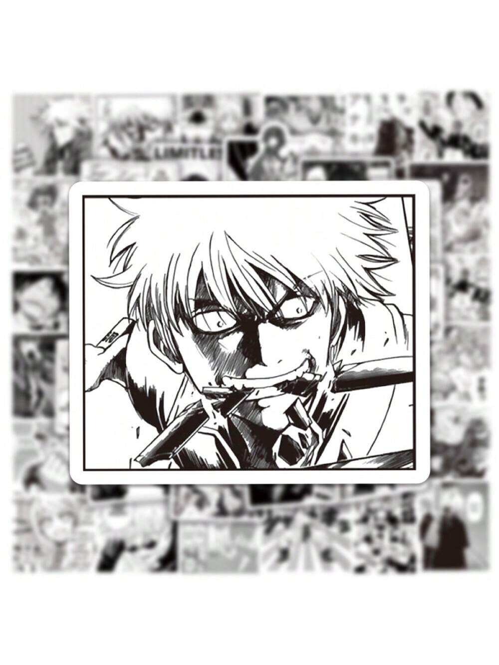 50PCS Black and White Japanese Manga Cartoon Series Graffiti Stickers Fashion Personality Creative DIY Trend Decorative Stickers Refrigerator Skateboard Helmet Guitar Popular Decals Toys
