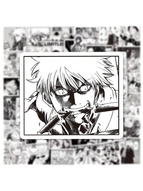 50PCS Black and White Japanese Manga Cartoon Series Graffiti Stickers Fashion Personality Creative DIY Trend Decorative Stickers Refrigerator Skateboard Helmet Guitar Popular Decals Toys