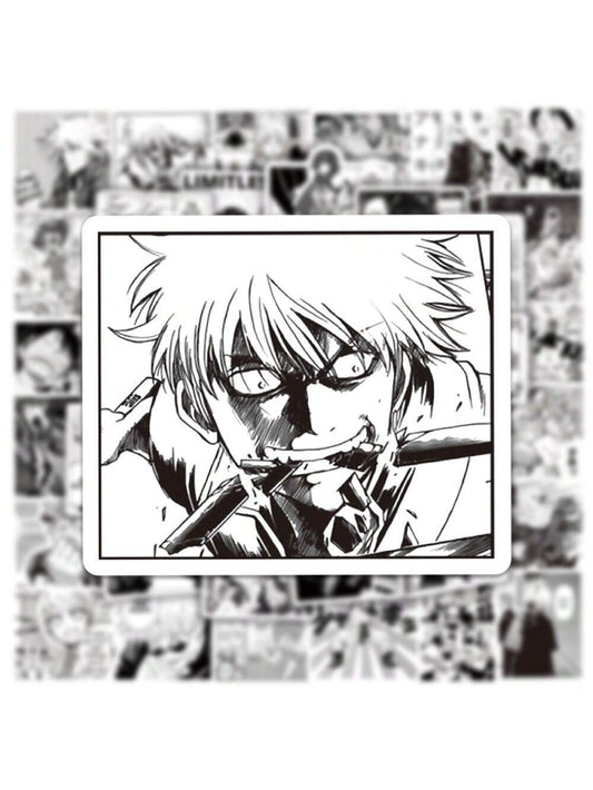 50PCS Black and White Japanese Manga Cartoon Series Graffiti Stickers Fashion Personality Creative DIY Trend Decorative Stickers Refrigerator Skateboard Helmet Guitar Popular Decals Toys