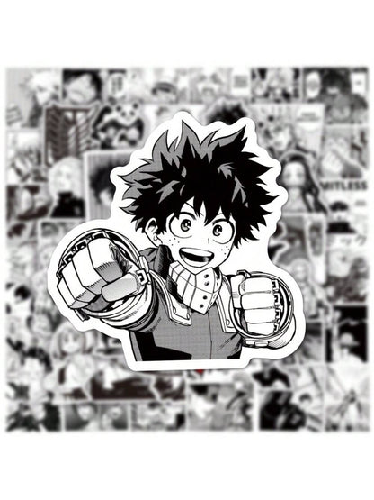 50PCS Black and White Japanese Manga Cartoon Series Graffiti Stickers Fashion Personality Creative DIY Trend Decorative Stickers Refrigerator Skateboard Helmet Guitar Popular Decals Toys