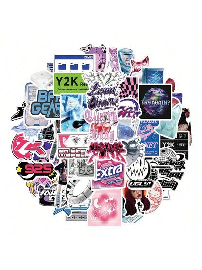 53PCS Y2K Retro Millennium Wind Graffiti Stickers Personalized Fashion Creative DIY Trend Exquisite Decorative Stickers Helmets Water Cups Refrigerators Skateboards Guitars Popular Decals Toys