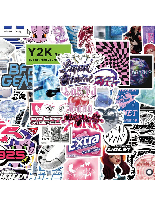 53PCS Y2K Retro Millennium Wind Graffiti Stickers Personalized Fashion Creative DIY Trend Exquisite Decorative Stickers Helmets Water Cups Refrigerators Skateboards Guitars Popular Decals Toys