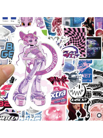 53PCS Y2K Retro Millennium Wind Graffiti Stickers Personalized Fashion Creative DIY Trend Exquisite Decorative Stickers Helmets Water Cups Refrigerators Skateboards Guitars Popular Decals Toys