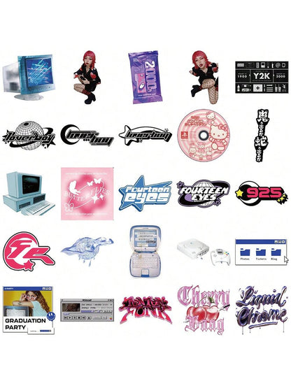 53PCS Y2K Retro Millennium Wind Graffiti Stickers Personalized Fashion Creative DIY Trend Exquisite Decorative Stickers Helmets Water Cups Refrigerators Skateboards Guitars Popular Decals Toys