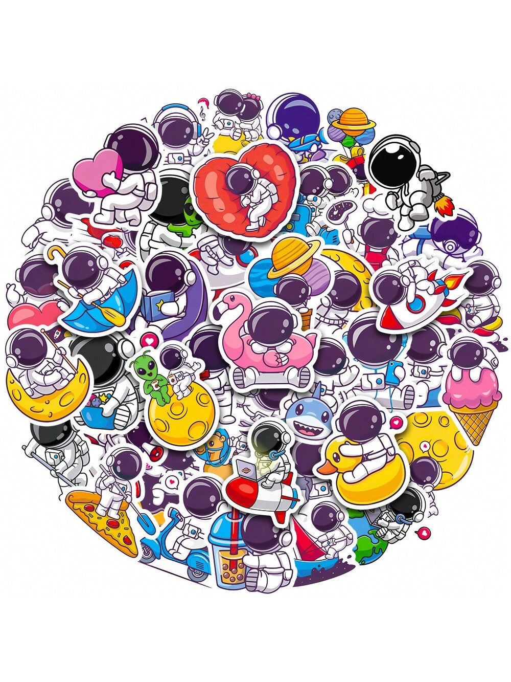 50PC Cartoon Astronaut Sticker Creative Mobile Phone Helmet Car Water Cup Guitar DIY Wall Sticker Toy Decoration