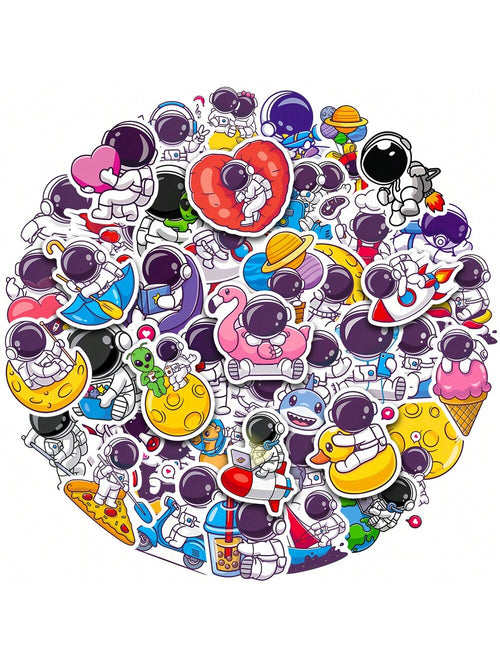 50PC Cartoon Astronaut Sticker Creative Mobile Phone Helmet Car Water Cup Guitar DIY Wall Sticker Toy Decoration