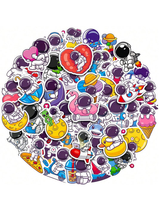 50PC Cartoon Astronaut Sticker Creative Mobile Phone Helmet Car Water Cup Guitar DIY Wall Sticker Toy Decoration