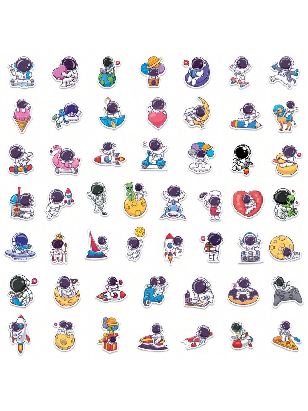 50PC Cartoon Astronaut Sticker Creative Mobile Phone Helmet Car Water Cup Guitar DIY Wall Sticker Toy Decoration
