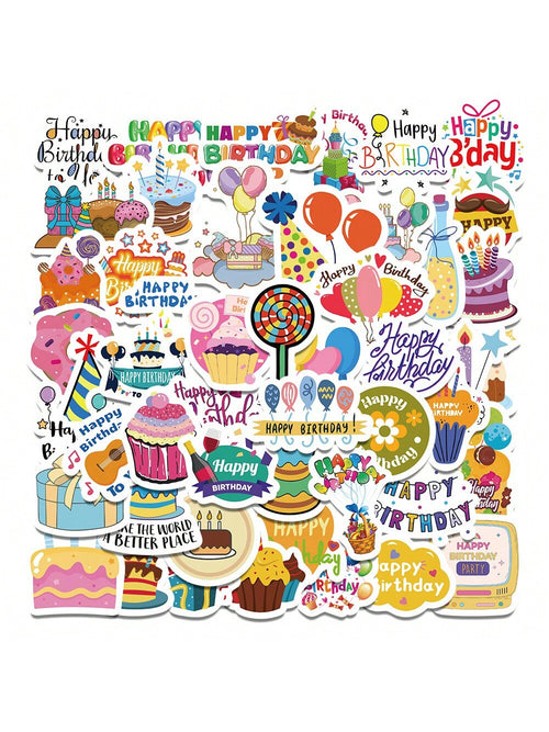 50PCS Cartoon Birthday Creative Sticker Cake Candle Balloon Creative iPad Guitar DIY Wall Sticker Toy Decoration